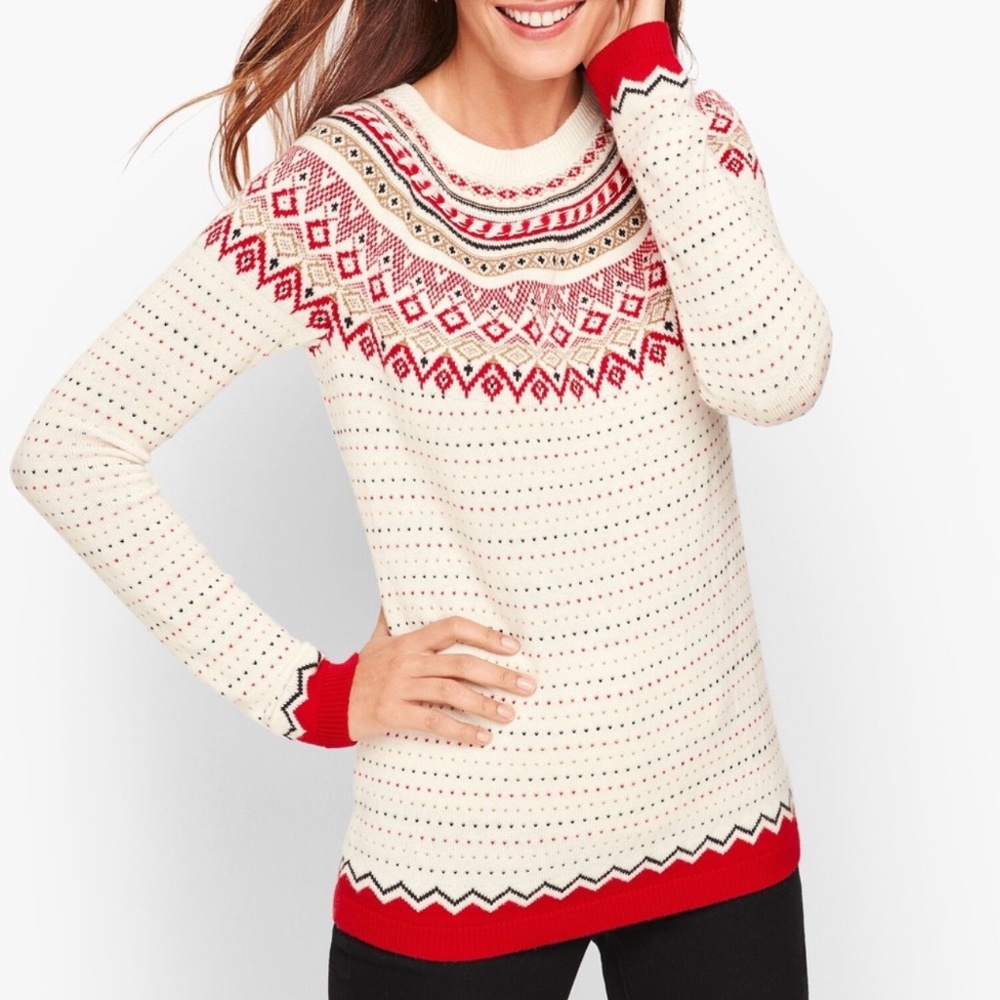 Talbots Diamond Fair Isle Lambs Wool Blend Sweater MP